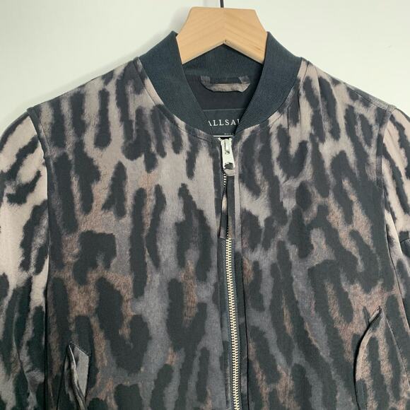 ALLSAINTS Sinai Leopard Print Silk Bomber Jacket Womens Small - Picture 5 of 16
